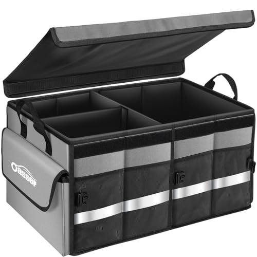 Oasser Car Trunk Organizer with Foldable Soft Lid, 55L 3 Compartments Grey - color: Grey, size: Standard