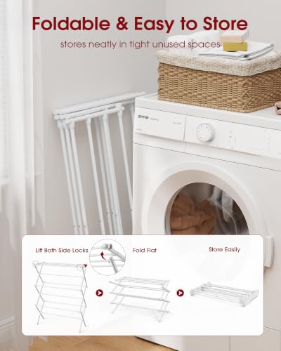 Sakugi Foldable 3-Tier Clothes Drying Rack 37.4" H with Non-Slip Feet - color: White, size: 3 Tier Standard