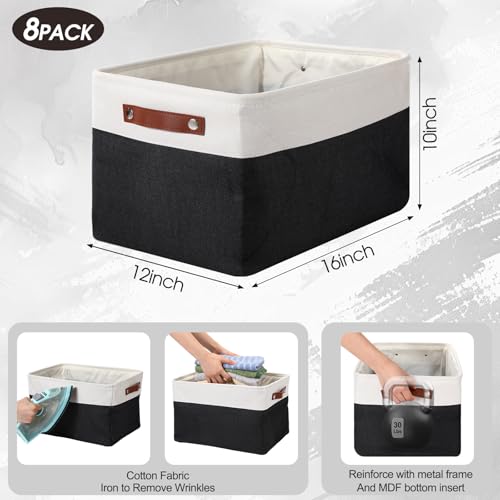 Uiifan 16 x 12 x 10 Inch 8 Pack Fabric Storage Baskets with Handles, Black - color: Black, size: 16 x 12 x 10 Inch