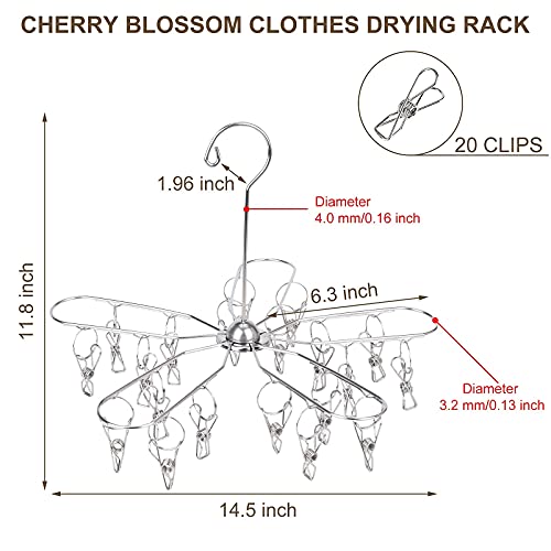 Foldable Clothes Drying Rack Stainless Steel Clothes Drying Hanger with 20 Clips, Laundry Hanging Dryer for Underwear, Sock, Bra, Lingerie, Hat, Scarf, Gloves, Diapers, Towels, Baby Clothes - size: 20 Clips (2-Pack)