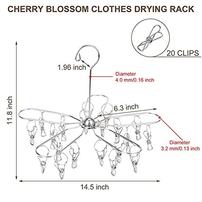 Foldable Clothes Drying Rack Stainless Steel Clothes Drying Hanger with 20 Clips, Laundry Hanging Dryer for Underwear, Sock, Bra, Lingerie, Hat, Scarf, Gloves, Diapers, Towels, Baby Clothes - size: 20 Clips (2-Pack)