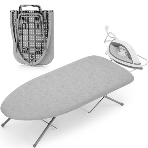 KINGBOARD Small Tabletop Ironing Board with Iron Rest 30x12 Grey - color: Gray