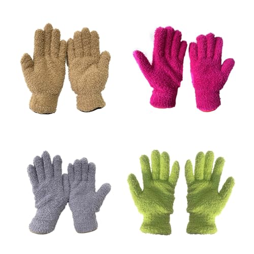 SagaSave Multi-Function Microfiber Gloves Cleaning Dusting Coral Fleece Home Cleaning Gloves Truck Auto Gloves - color: Brown+rose Red+gray+green