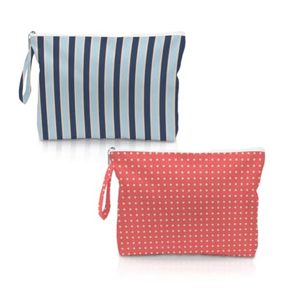 Fokongna 2 Pack Reusable Waterproof Wet Bag, Dry Wet Separation Storage Pouch for Travel Gym Beach Pool Swimsuits Toiletries Laundry Organizer - color: Summer Stripe & Polka Dot Set 02