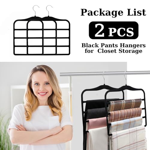 Closet Organizers and Storage, 2 Pack Pants-Hanger-Space-Saving - color: Black+sliver