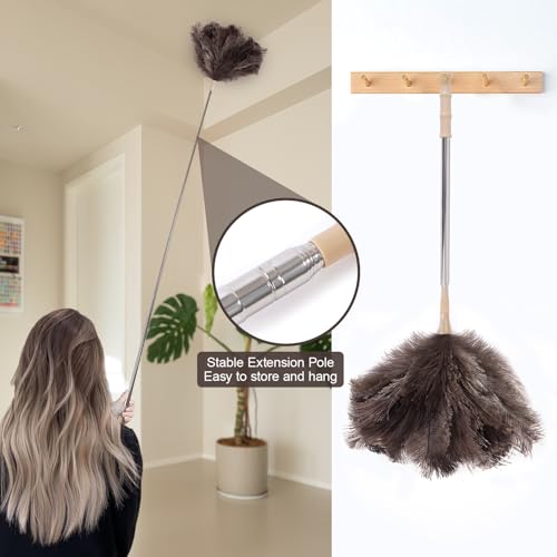Extendable 81.9 Inch Ostrich Feather Duster with Extension Used for Home Cleaning Ceilings Furniture Fans Washable（1.8M Telescopic Rod,Grey） - color: Gray, size: 81Inch