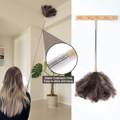 Extendable 81.9 Inch Ostrich Feather Duster with Extension Used for Home Cleaning Ceilings Furniture Fans Washable（1.8M Telescopic Rod,Grey） - color: Gray, size: 81Inch