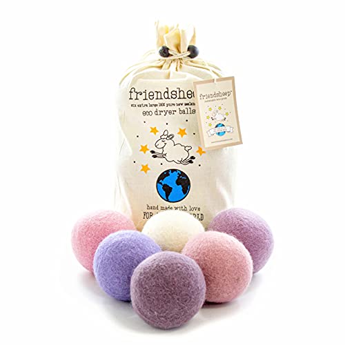Friendsheep Wool Dryer Balls, Organic Reusable Fabric Softener Alternative for Laundry, Handmade, Fair Trade, Hypoallergenic, Eco-Friendly, Plastic-Free (6 Pack XL - Lavender Bliss) - color: Lavender Bliss, size: 1 Count (Pack of 6)