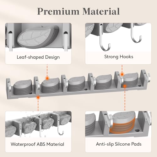 Lifewit Mop and Broom Holder Organizer Wall Mount Non-Slip, 1 Pack, Gray - color: Grey