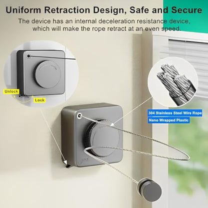 13.8ft(4.2M) Retractable Clothesline, Non-sag Clothesline, Indoor & Outdoor Heavy Duty Retractable Clothesline, Wall Mounted Stainless Steel Washing Line (Gray)
