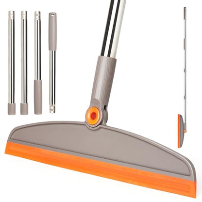 Silicone Air Broom,Multifunction Broom with Long Handle,Adjustable Rubber Sweeping Water,Pet Hair Remover for Carpet,Kitchen,Concrete Floor(Grey Orange)