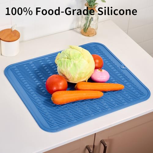 ZLR Oversized Silicone Dish Drying Mat for Kitchen, 16"x18", Lichen Blue - color: Lichen Blue, size: 18" x 16"