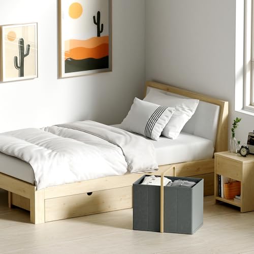 Collapsible Laundry Baskets with Handles 65L Portable Bamboo Laundry Hamper Oxford Fabric Foldable Laundry Bin Portable Cloth Baskets for Storage for Laundry Room Bedroom Living Room Gray - color: Gray