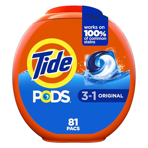 Tide PODS laundry detergent pacs, 3-in-1 Stain Remover, Odor Fighter, Color Protector, 81 Count, HE compatible, Original Scent - size: 81 Count (Pack of 1)
