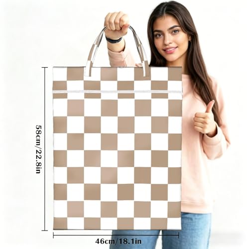 Checkered Brown White Beige Travel Laundry Bags Cloth Diaper Wet Bags Handle Washable Dirty Clothes Bags Wet Dry Bag Suitcase Gym Swimming Pool College Dorm Wet Bag - color: 1 PC26, size: One Size
