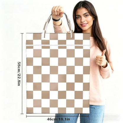 Checkered Brown White Beige Travel Laundry Bags Cloth Diaper Wet Bags Handle Washable Dirty Clothes Bags Wet Dry Bag Suitcase Gym Swimming Pool College Dorm Wet Bag - color: 1 PC26, size: One Size