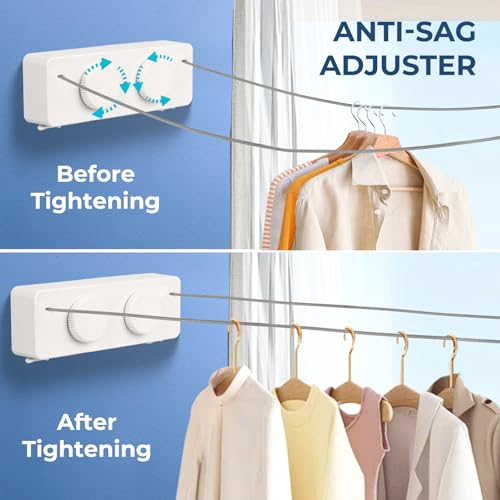 Retractable Clothesline Indoor Outside Heavy-Duty, Upgrade 304 Double Stainless Steel Shower Room Clothes line, Fit Rv Balcony Courtyards Indoor Drying Rack Clothesline, 13.8ft - style: white