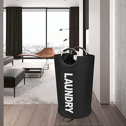 Maxsilan 125L X-Large Laundry Basket Bag, Collapsible Tall Hamper, Black - color: Black, size: 125L