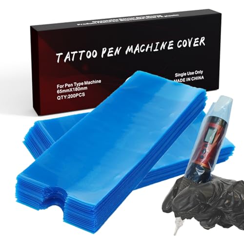 Yugui Bule Tattoo Machine Pen Covers Bags - Tattoo Gun Sleeves 2.4x7" - color: Blue, size: 200pcs