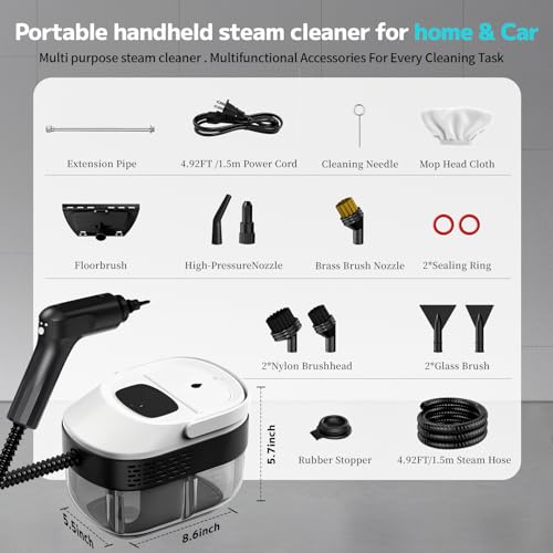 Steam Cleaner, 3-Level Adjustable Portable Steamer for Cleaning - color: White