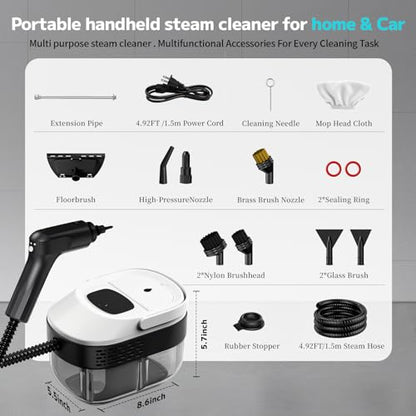 Steam Cleaner, 3-Level Adjustable Portable Steamer for Cleaning - color: White