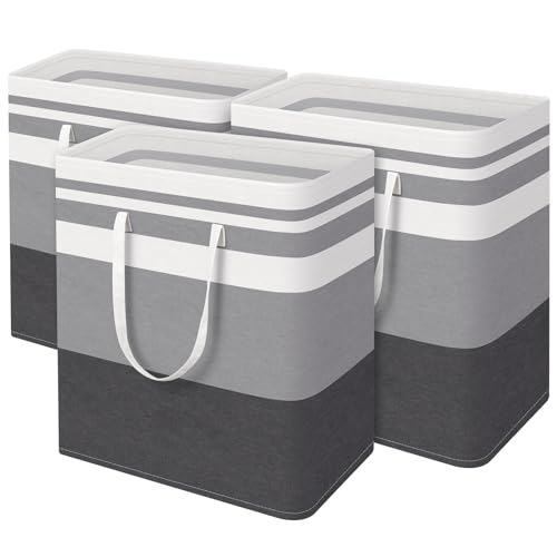 BlissTotes 3-Pack Laundry Basket, Collapsible Laundry Hamper, Grey, 125L - color: Grey, size: 125L