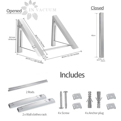 Clothes Drying Rack Folding Indoor, Wall Mounted Drying Racks for Laundry - color: 2 Racks With Rod Sliver