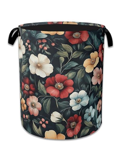 Floral Boho Laundry Basket,Foldable Oxford Cloth Pink Flower Vintage Laundry Hamper with Handles, 20.8"x16" Tote Bag Clothes Storage Bucket for Laundry Room/Bathroom/Bedroom/Dormitories - color: Floral Boho Pink Flower Vintage