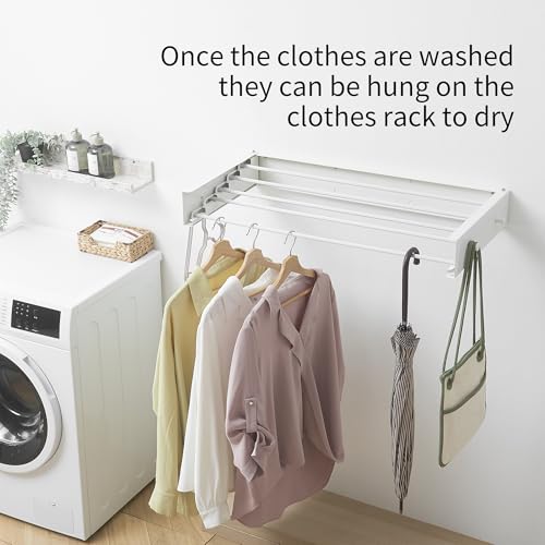 RFOUO Wall Mounted Clothes Drying Rack,White 31.5" with Hooks - size: 31.5 Inch with hooks