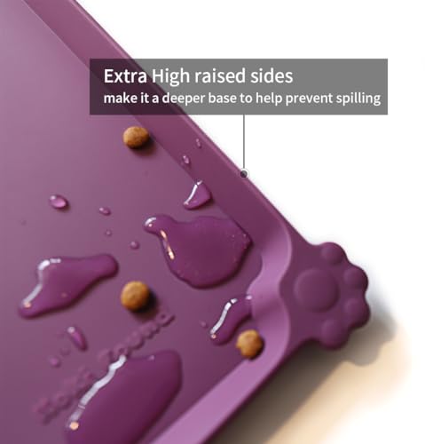 Hoki Found Waterproof Pet Feeding Mats with High Lips, Multiple Size and Colors for Dogs, Cats & Others -Eggplant - color: Eggplant, size: 19" x 12"