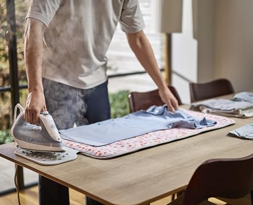 Joseph Joseph Swift Folding Ironing Mat with Silicone Iron Rest, Heat and Steam Resistant, Non-Slip Ironing Pad, Compact Storage, 35.4 x 18.5 in, Peach Blossom - color: Peach Blossom