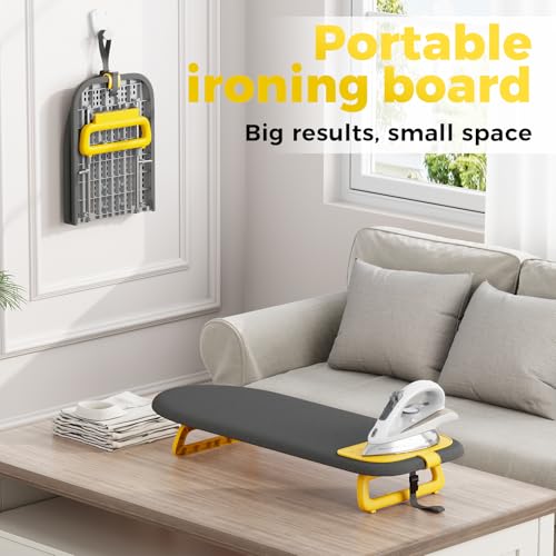 KINGBOARD Small Ironing Board with Iron Mat, Tabletop Iron Board, Black - color: Black & Orange