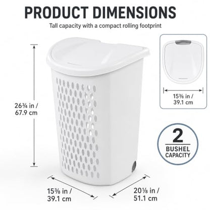 White Rolling Laundry Hamper with Wheels & Handle, 2 Bushel - color: White -Wheel-2 Bushel