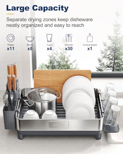 SNTD 304 Stainless Steel Dish Drying Rack for Small Kitchen Counter, Grey - color: Gray