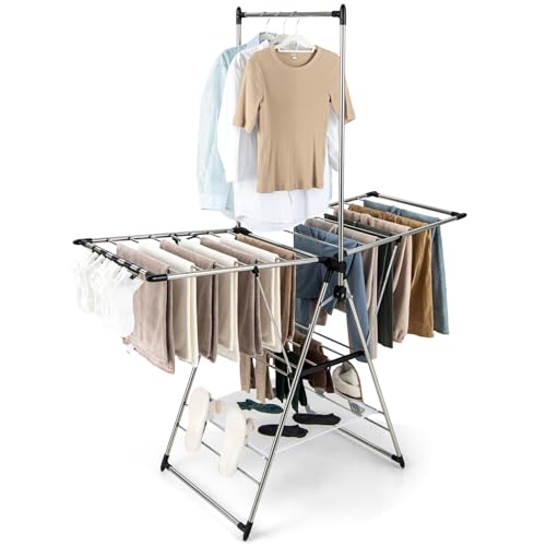 GIANTEX Foldable Clothes Drying Rack with 6-Level Adjustable Height