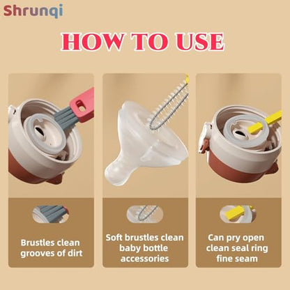 3 in 1 Bottle Cleaning Brush Set, Multifunction Silicone Cup Lid Gap Cleaner, Home Kitchen Crevice Cleaning Tools, Cute Colorful Rabbit，3 Pcs - color: 3 Pcs Colorful Rabbit