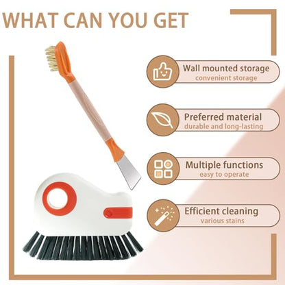 Groove Cleaning Brushes 2 in 1 Window Track Cleaner Cleaning Tools, Multifunction Hard Bristle Grout Crevice Cleaning Brush with Scraper for Kitchen Stove Sink, Sliding Door Track, Window Sill, 2PCS