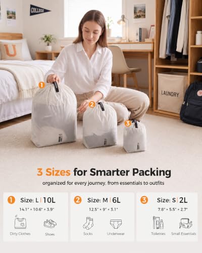 P.travel 3 Pack Travel Laundry Bags for Suitcases, Lightweight Water-Resistant Drawstring Bags for Dirty Clothes, 3 Sizes Reusable Luggage Organizer Bags for Travel, Gym & Swim, Grey - color: Grey