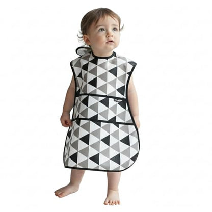 Plie Full Coverage Waterproof Feeding Bib for Toddlers – Extra Long Apron Bib for Mealtime, Self-Feeding, High Chairn - color: Black Triangle