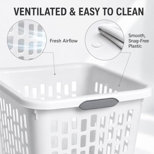 White Laundry Basket 6-Pack, 1.5 Bushel Square with Handles - color: White 6PCS