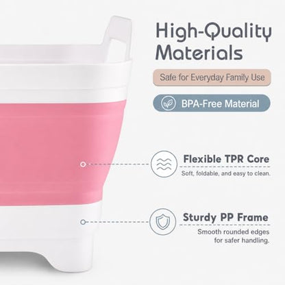 Collapsible Dish Basin with Drain Plug, Foldable Wash Basin 2.4 Gal (9L) - color: Pink