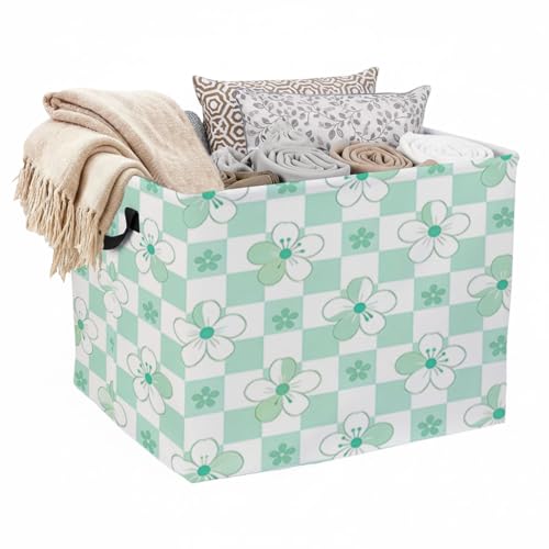 Checkered Flower Foldable Laundry Basket Hamper with Handles, 56L Large Capacity Toy Storage Organizer, Collapsible Clothes Hamper for Home Decor and Bedroom Organization. - color: Checkered Flower