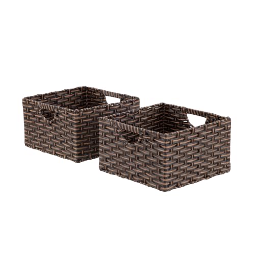 Seville Classics Premium Handwoven Portable Laundry Bin Basket with Carrying Handles, Household Storage for Clothes, Linens, Sheets, Mocha Brown, Rectangular (2-Pack) - color: Mocha Brown, size: Rectangular Hamper (2-Pack)