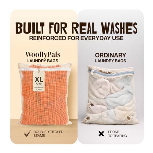 WoollyPals Large Cotton Mesh Zippered Laundry Bags (16" x 20") – 2-Pack with Storage Pouch – Washer & Dryer Safe, Durable Zipper, Breathable Mesh for Clothes, Delicates, Underwear, Shoes & Lingerie