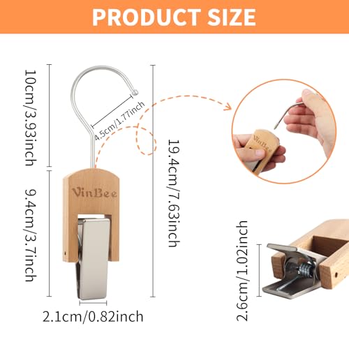VinBee 6Pcs Laundry Hooks Clips Hanger Wooden Laundry Clips with Hooks Closet Organizer Clamps Clothes Clips Laundry Hanging Clips Towel Clips for Socks, Boot, Bras Bathroom Wardrobe Kitchen, Black