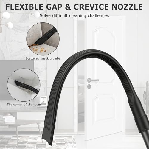 25" Flexible Vacuum Crevice Tool Attachment, Long Flat Slot Nozzle with Cleaning Brush Kit, Fits All 1-1/4" (32mm) & 1-3/8" (35mm) Vacuum Hoses, Ideal for Dryer Lint, Under Appliances,