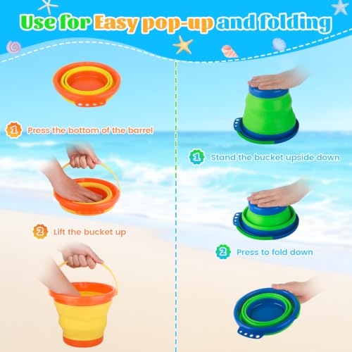 3L Foldable Sand Buckets Beach Kit, 3Pack Collapsible Mini Bucket for Washing Camping Feeding Fishing, Small Plastic Pail for Storage Travel, Folding Bucket Summer Beach Gift for Pool Party Boy Girl