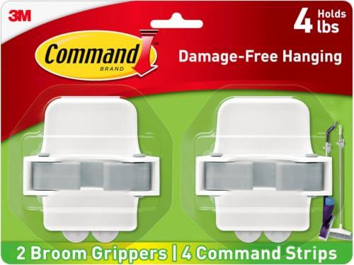 Command Broom Grippers, 2 Hangers and 4 Strips, Damage-Free Mop and Broom Holder Wall Mount, Household Cleaning Tool Organizer for Kitchen, Laundry Room, Closet, Holds up to 4 lb (Pack of 6) - size: 2 Grippers (Pack of 6)