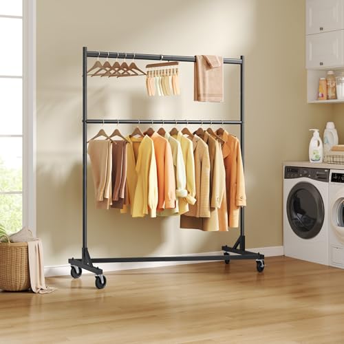 Hoctieon Double Rod Z Rack, Rolling Clothes Racks with Z-Base, Adjustable Clothing Rack, Standing Clothes Rack, Metal Clothing Racks for Hanging Clothes, Portable Garment Rack, Black - color: Black (1 Pack)