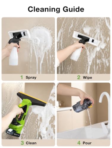 TaskStar Window Vacuum Squeegee Cordless: Electric Window Cleaner Tool with 2000Pa Suction, 2000mAh Detachable Battery, 150ml Water Tank, 11in & 6.7in Blades for Glass, Shower Doors, Mirrors, Tiles